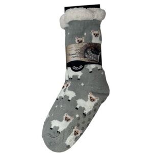 Mirabeau Cozy Gray Llama Slipper Socks. One Size Fits Most.